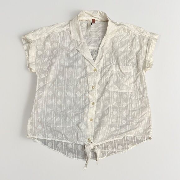 Pilcro Anthropologie Size Small White Boho Button Down Tie Waist Shirt - Picture 1 of 7